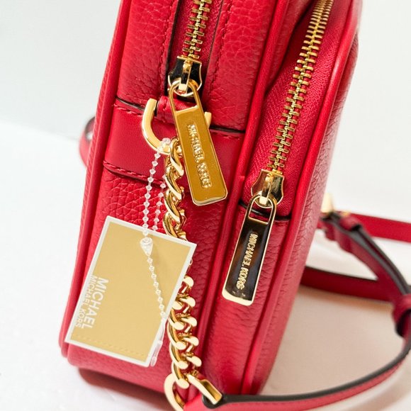 Michael Kors Jet Set Travel North South Flight Chain Crossbody Bag Bright Red - Picture 13 of 13
